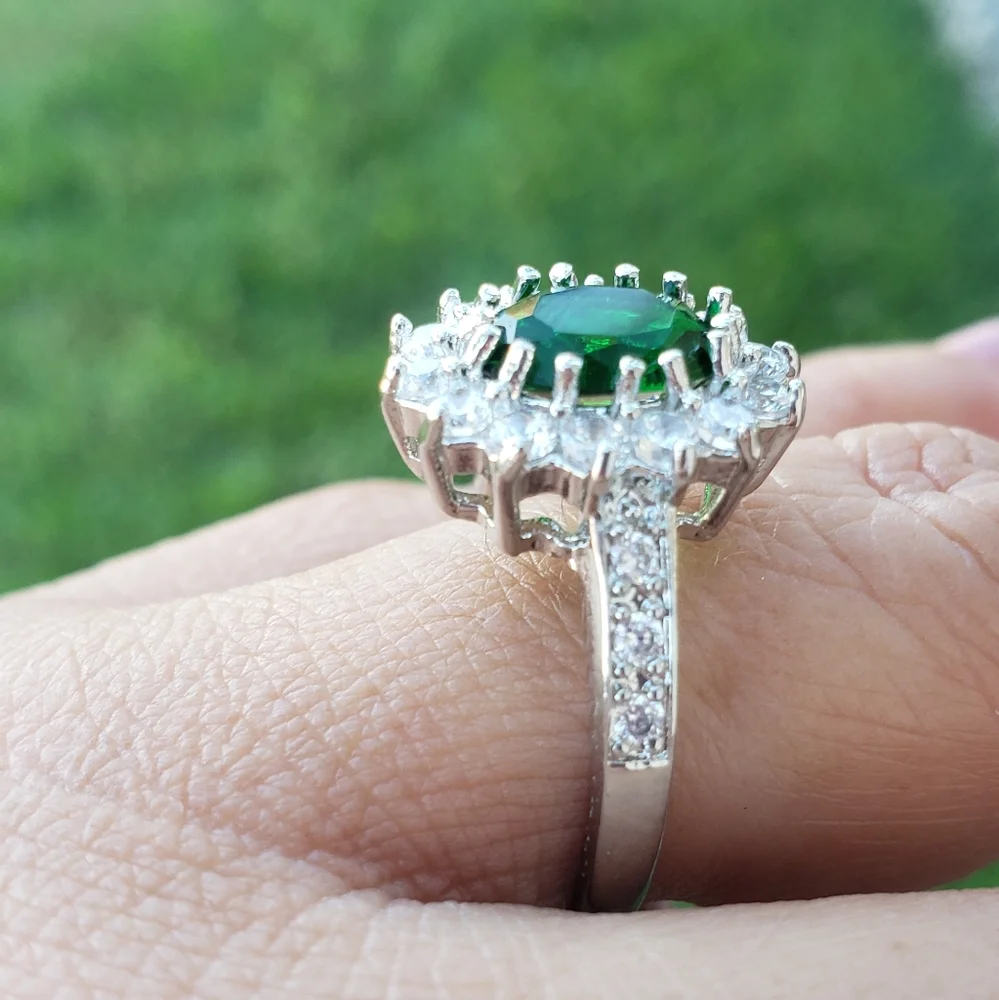 Emerald Green CZ Silver Ring